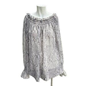 NORMA KAMALI Womens Grey Python Print  XS Ruffled Off Shoulder Long Sleeve Y2k